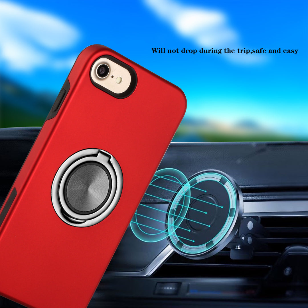 Glossy Dual Layer Armor Hybrid Stand Metal Plate Flat Ring Case, Shockproof and Slim, Compatible with iPhone 8 Plus / 7 Plus