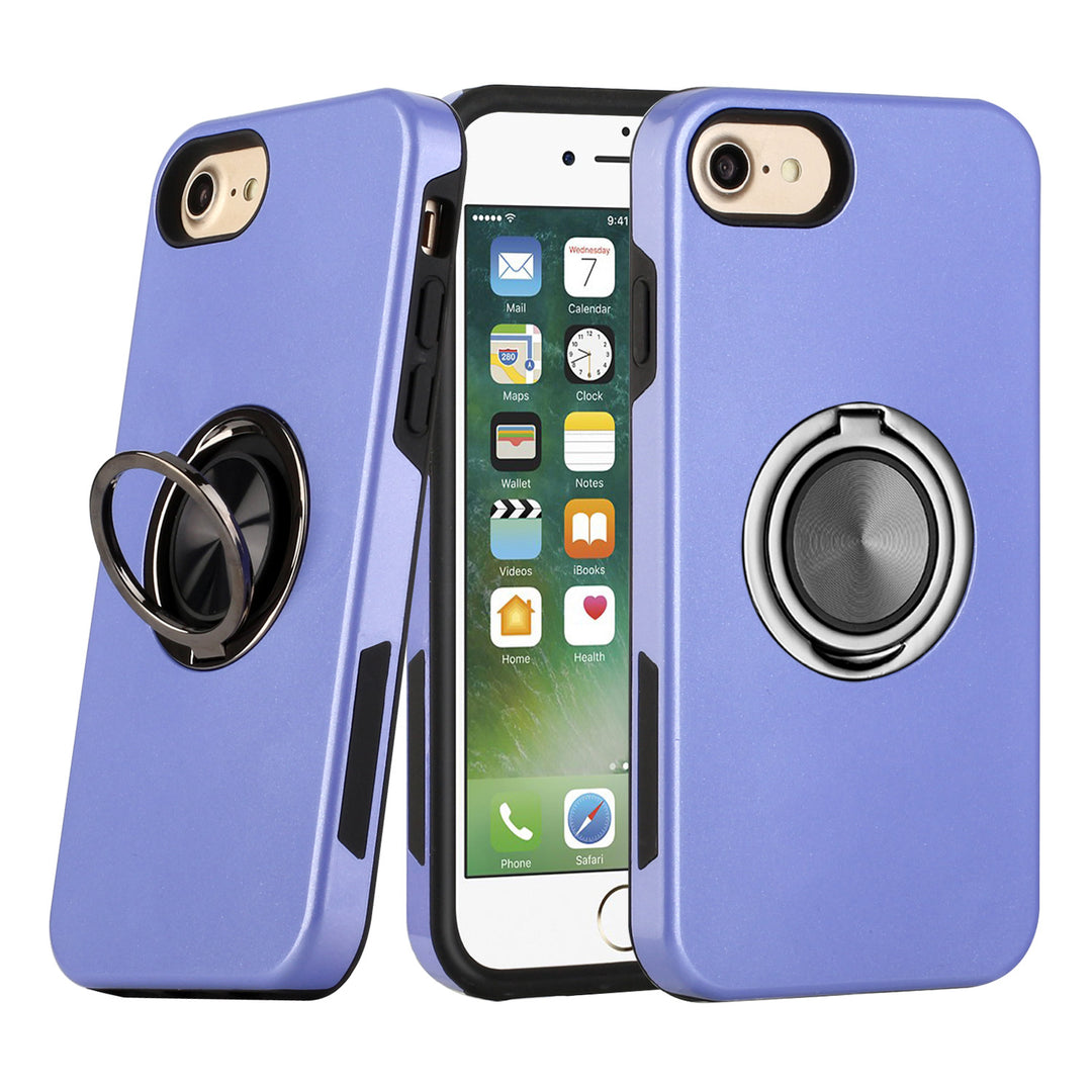 Glossy Dual Layer Armor Hybrid Stand Metal Plate Flat Ring Case, Shockproof and Slim, Compatible with iPhone 8 Plus / 7 Plus