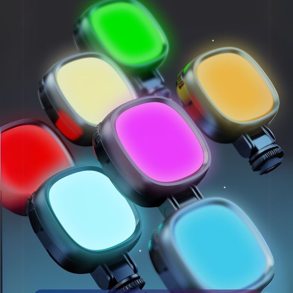 RGB Selfie Light with Clip, 3 Lighting Modes, 7 Colors, Dimmable LED, Rechargeable