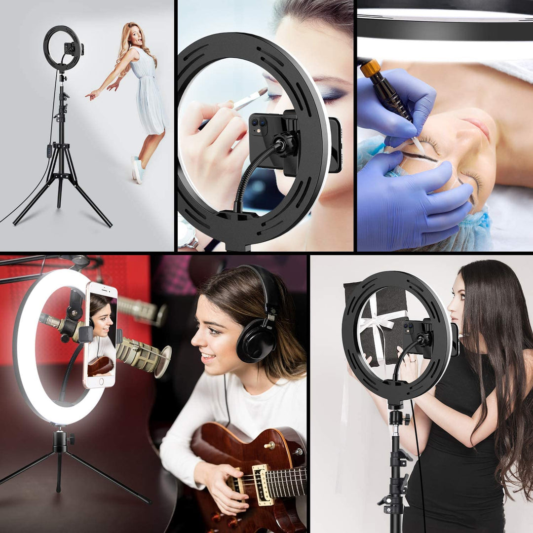 10 Inch Selfie Ring Light with 76 Inch Tripod Stand & Universal Cell Phone Holder for Live Stream, Makeup, Video