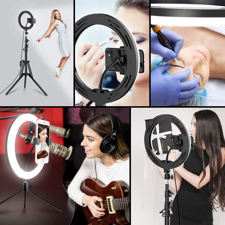 10 Inch Selfie Ring Light with 76 Inch Tripod Stand & Universal Cell Phone Holder for Live Stream, Makeup, Video