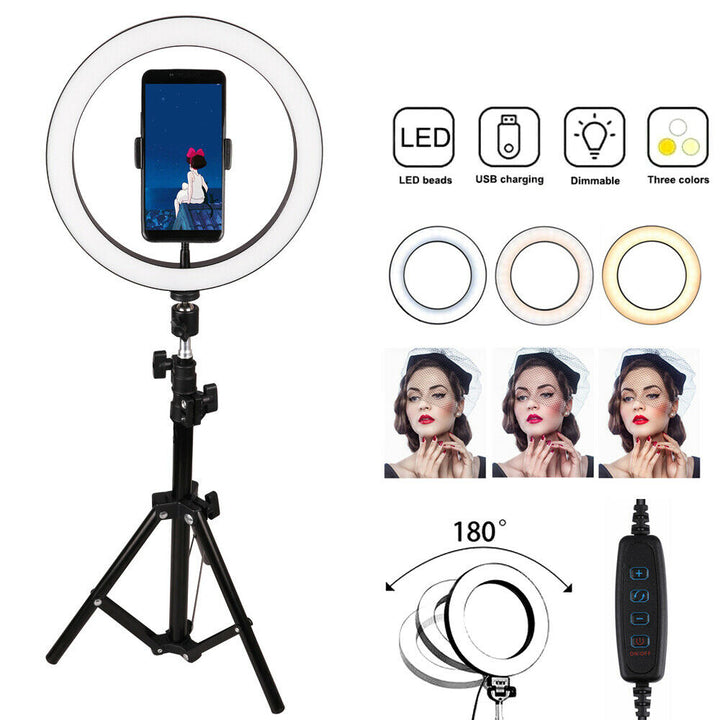 10 Inch Selfie Ring Light with 76 Inch Tripod Stand & Universal Cell Phone Holder for Live Stream, Makeup, Video