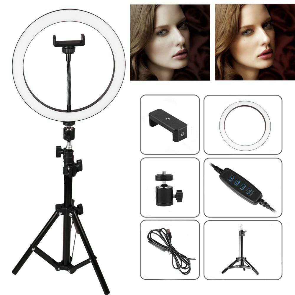 10 Inch Selfie Ring Light with 76 Inch Tripod Stand & Universal Cell Phone Holder for Live Stream, Makeup, Video