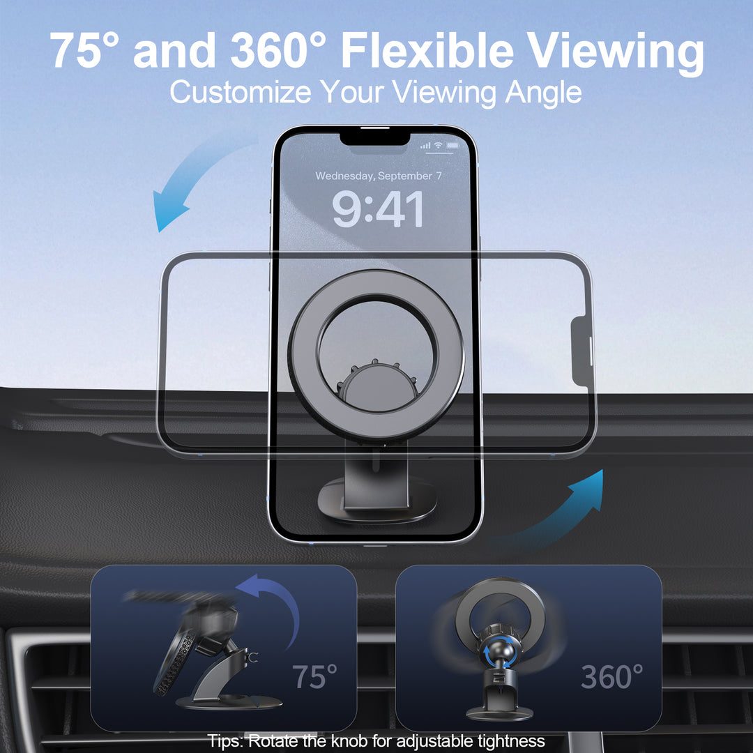 MagSafe Car Mount 360° Rotating Magnetic Dashboard Phone Holder, Strong Adhesive, One-Handed Operation with Magsafe Built-In