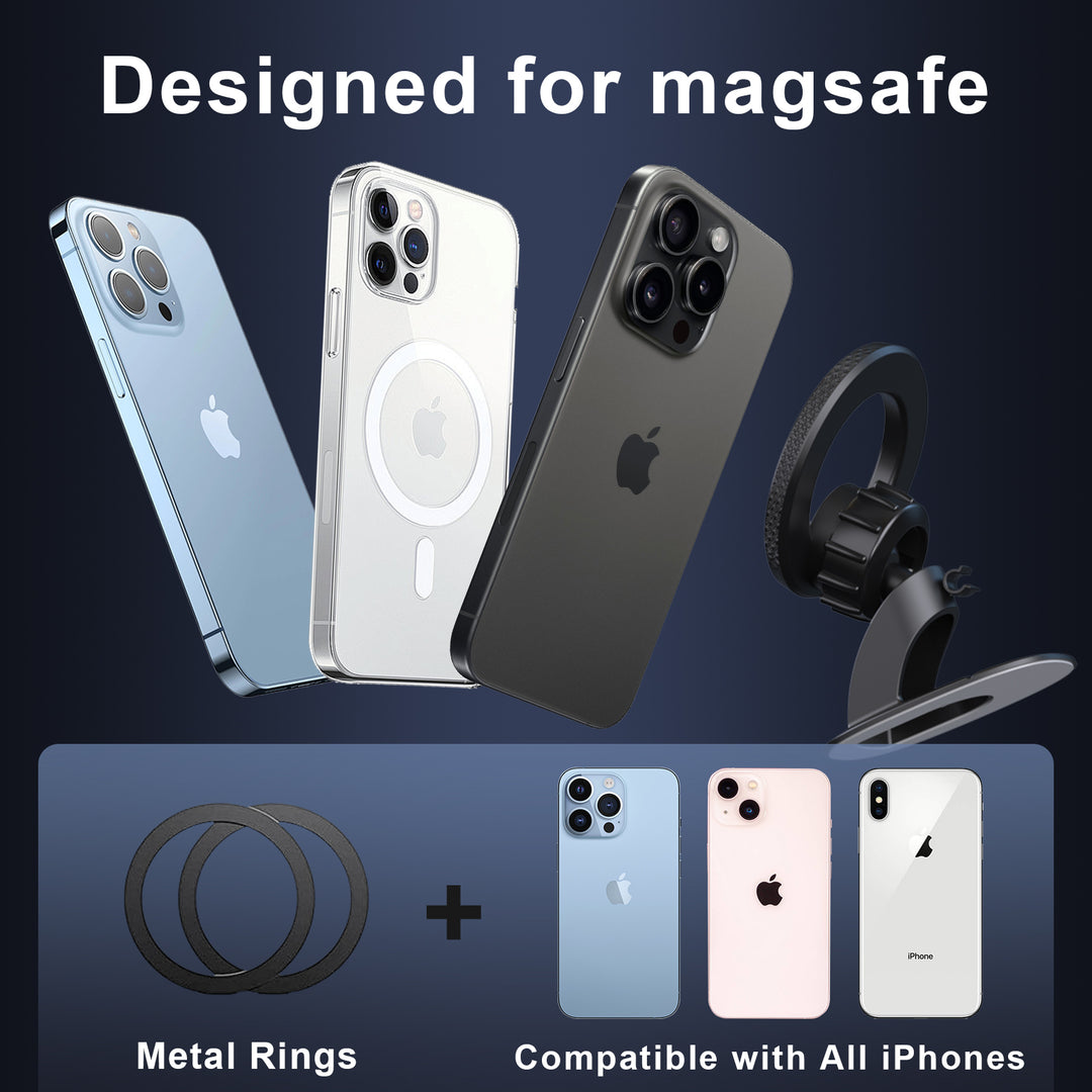 MagSafe Car Mount 360° Rotating Magnetic Dashboard Phone Holder, Strong Adhesive, One-Handed Operation with Magsafe Built-In