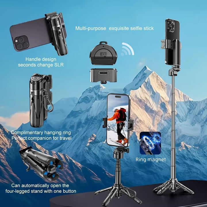3-in-1 Magnetic Selfie Stick Tripod with Wireless Remote – Portable Phone Grip Stand for Photography & Vlogging