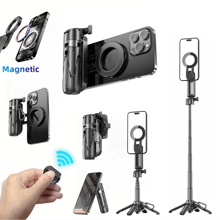3-in-1 Magnetic Selfie Stick Tripod with Wireless Remote – Portable Phone Grip Stand for Photography & Vlogging