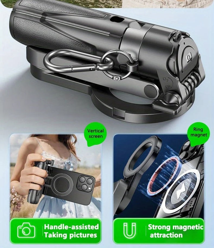 3-in-1 Magnetic Selfie Stick Tripod with Wireless Remote – Portable Phone Grip Stand for Photography & Vlogging