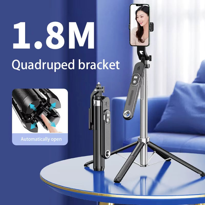 Professional Heavy Duty Selfie Stick with 1.8M Quadpod Stand, Wireless Remote & 360° Swivel Head