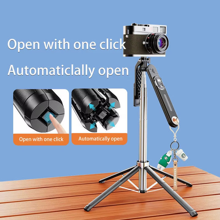 Professional Heavy Duty Selfie Stick with 1.8M Quadpod Stand, Wireless Remote & 360° Swivel Head