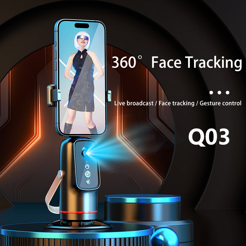 Auto Face Tracking Phone Stand 360° Rotation Smart Camera Holder, Gesture Control, Rechargeable, for Live Streaming