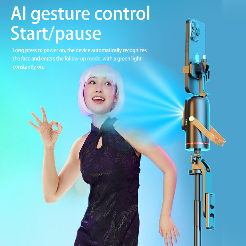 Auto Face Tracking Phone Stand 360° Rotation Smart Camera Holder, Gesture Control, Rechargeable, for Live Streaming