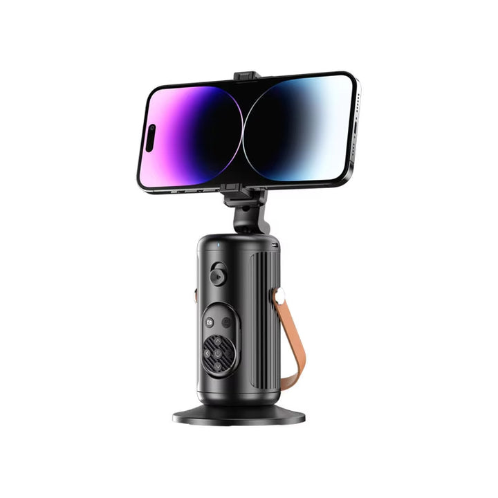 Auto Face Tracking Phone Holder Stand with Fill Light, 360° Rotation Smart Gimbal, Gesture Control