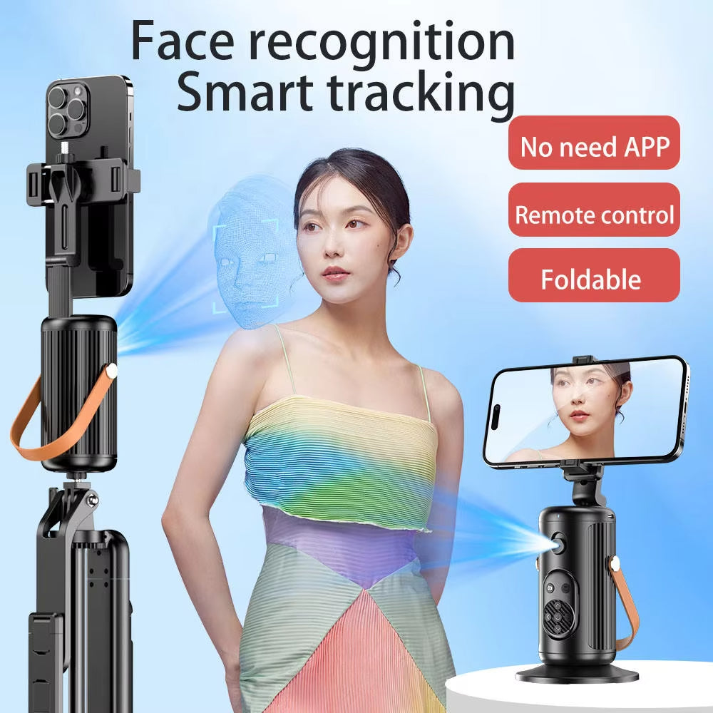 Auto Face Tracking Phone Holder Stand with Fill Light, 360° Rotation Smart Gimbal, Gesture Control