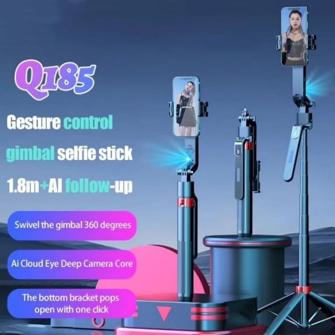 AI Auto Tracking Selfie Stick Tripod with 360° Rotation, Face Detection, Remote Control & Anti-Shake Gimbal