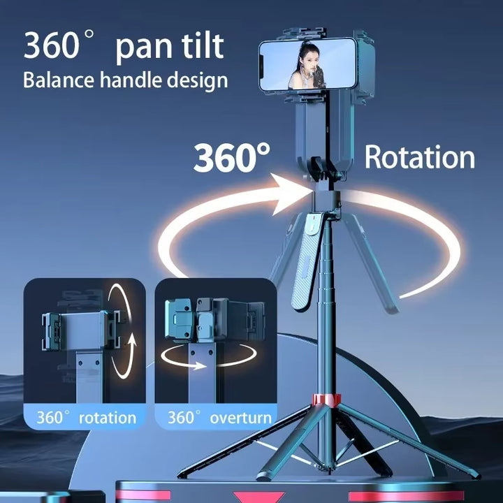 AI Auto Tracking Selfie Stick Tripod with 360° Rotation, Face Detection, Remote Control & Anti-Shake Gimbal