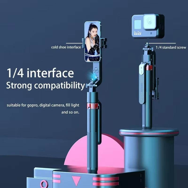AI Auto Tracking Selfie Stick Tripod with 360° Rotation, Face Detection, Remote Control & Anti-Shake Gimbal