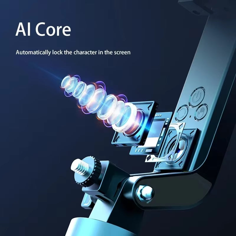 AI Auto Tracking Selfie Stick Tripod with 360° Rotation, Face Detection, Remote Control & Anti-Shake Gimbal