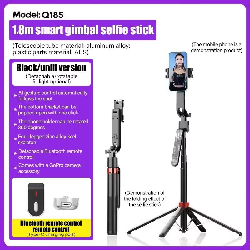 AI Auto Tracking Selfie Stick Tripod with 360° Rotation, Face Detection, Remote Control & Anti-Shake Gimbal