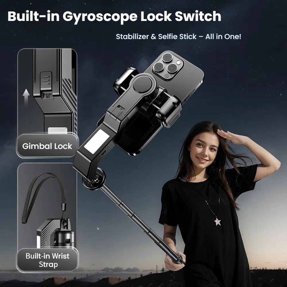 Professional Selfie Stick Tripod with LED Fill Light, 360° Rotation, Wireless Remote, Stabilizer Stand