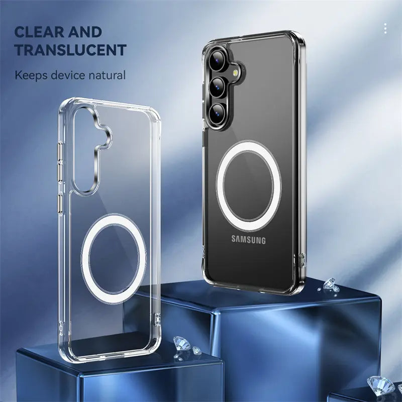 Crystal Clear Slim Magnetic MagSafe Cover Case, Shockproof & Wireless Charging, for Samsung Galaxy S25 5G