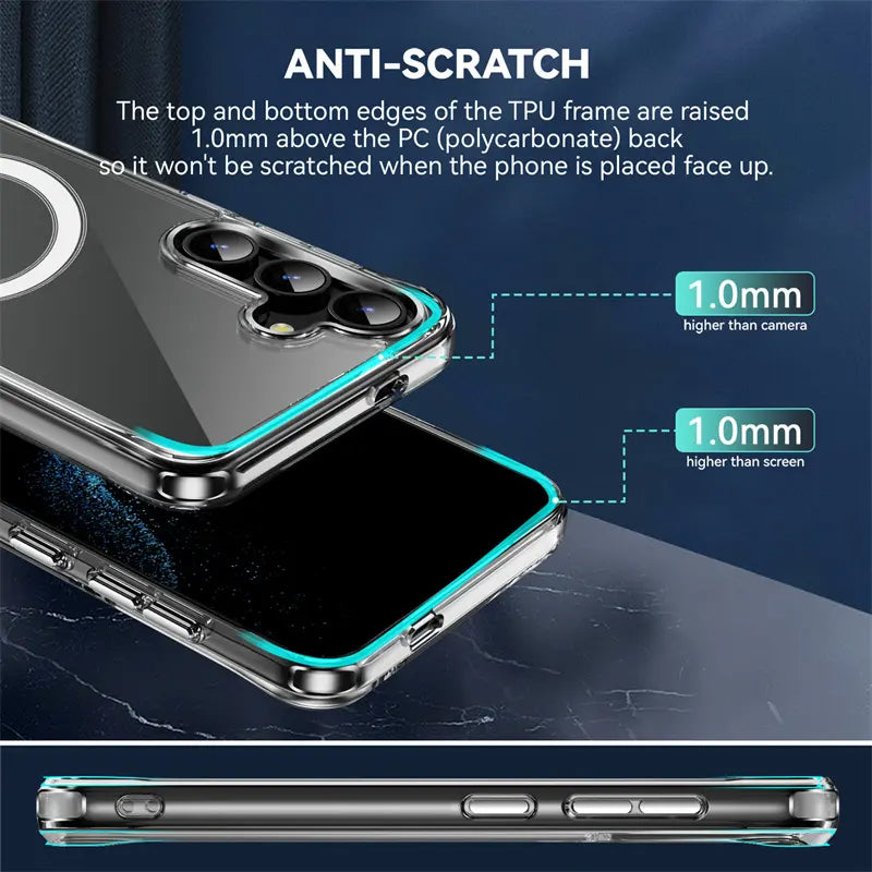 Crystal Clear Slim Magnetic MagSafe Cover Case, Shockproof & Wireless Charging, for Samsung Galaxy S25 5G