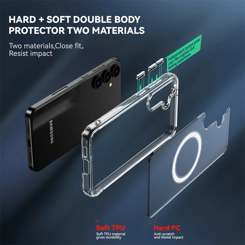 Crystal Clear Slim Magnetic MagSafe Cover Case, Shockproof & Wireless Charging, for Samsung Galaxy S25 5G