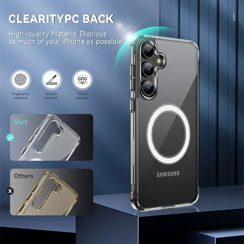 Crystal Clear Slim Magnetic MagSafe Cover Case, Shockproof & Wireless Charging, for Samsung Galaxy S25 5G