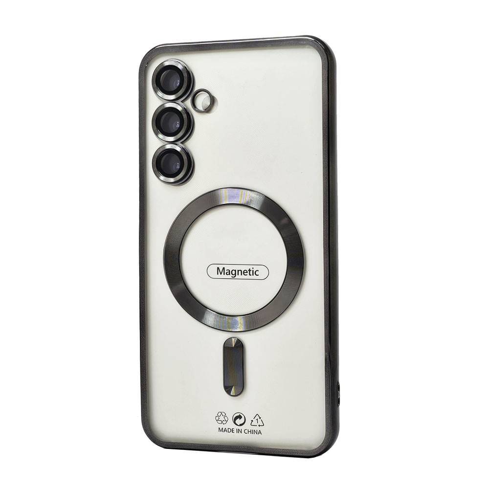 Slim Transparent Electroplated Chrome MagSafe Circle TPU Case with Camera Lens Protection for Samsung Galaxy S25 Plus 5G
