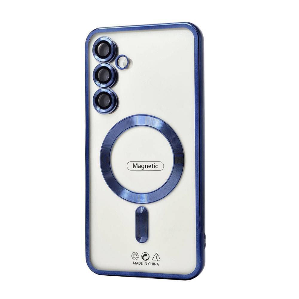 Slim Transparent Electroplated Chrome MagSafe Circle TPU Case with Camera Lens Protection for Samsung Galaxy S25 Plus 5G