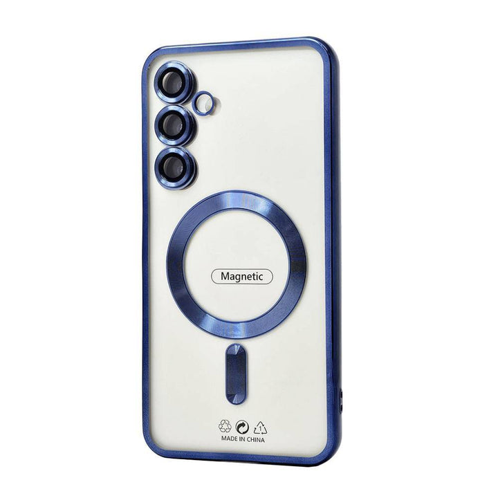 Slim Transparent Electroplated Chrome MagSafe Circle TPU Case with Camera Lens Protection for Samsung Galaxy S25 Plus 5G