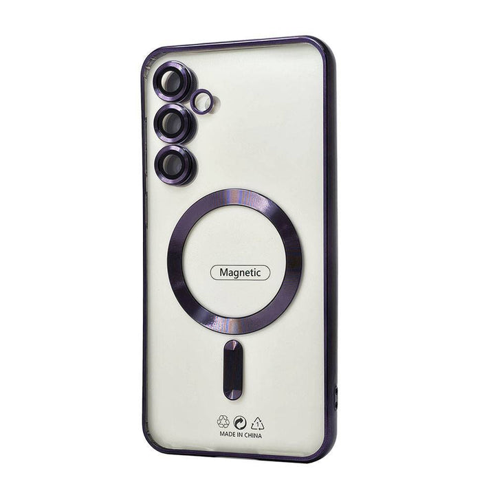 Slim Transparent Electroplated Chrome MagSafe Circle TPU Case with Camera Lens Protection for Samsung Galaxy S25 Plus 5G