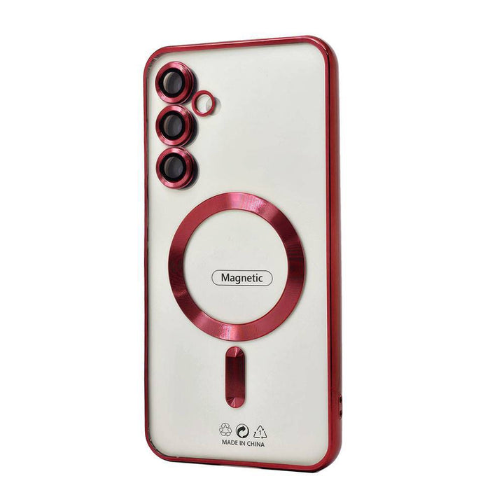 Slim Transparent Electroplated Chrome MagSafe Circle TPU Case with Camera Lens Protection for Samsung Galaxy S25 Plus 5G