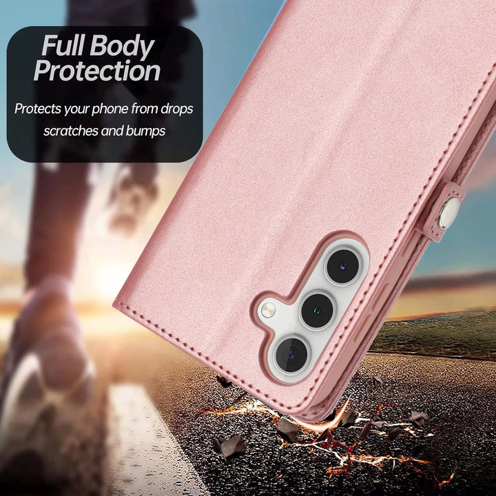 Premium PU Leather Folio Wallet Case w/ Card Holder & Wrist Strap, Shockproof, Kickstand, for Samsung Galaxy S25 Plus 5G