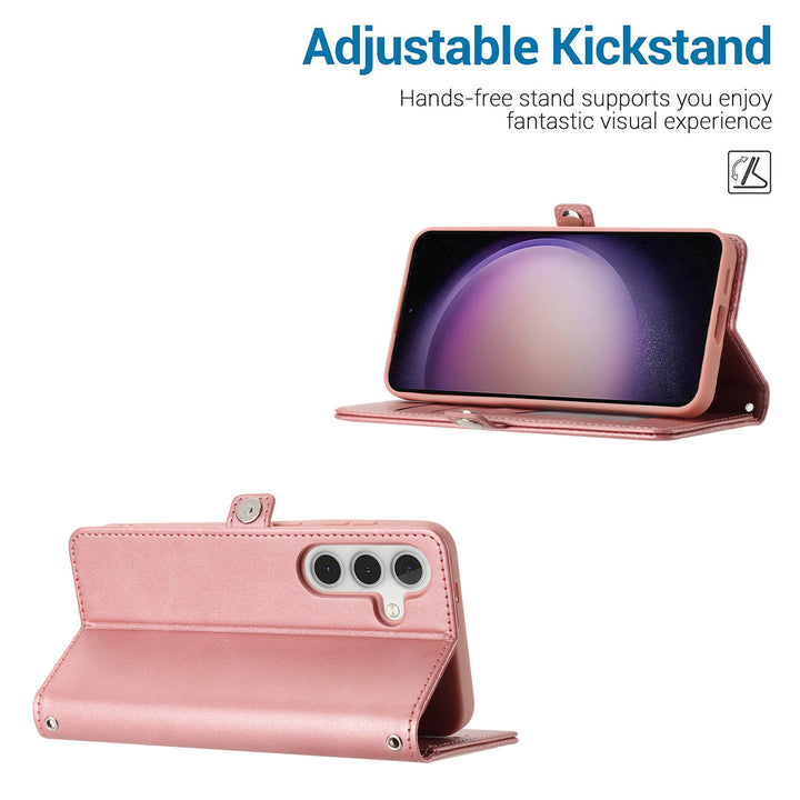Premium PU Leather Folio Wallet Case w/ Card Holder & Wrist Strap, Shockproof, Kickstand, for Samsung Galaxy S25 Plus 5G