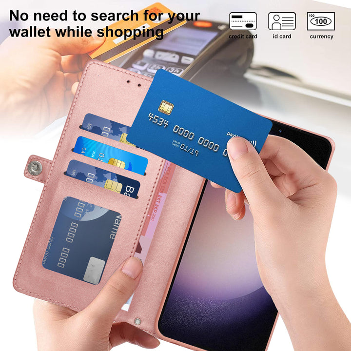Premium PU Leather Folio Wallet Case w/ Card Holder & Wrist Strap, Shockproof, Kickstand, for Samsung Galaxy S25 Plus 5G