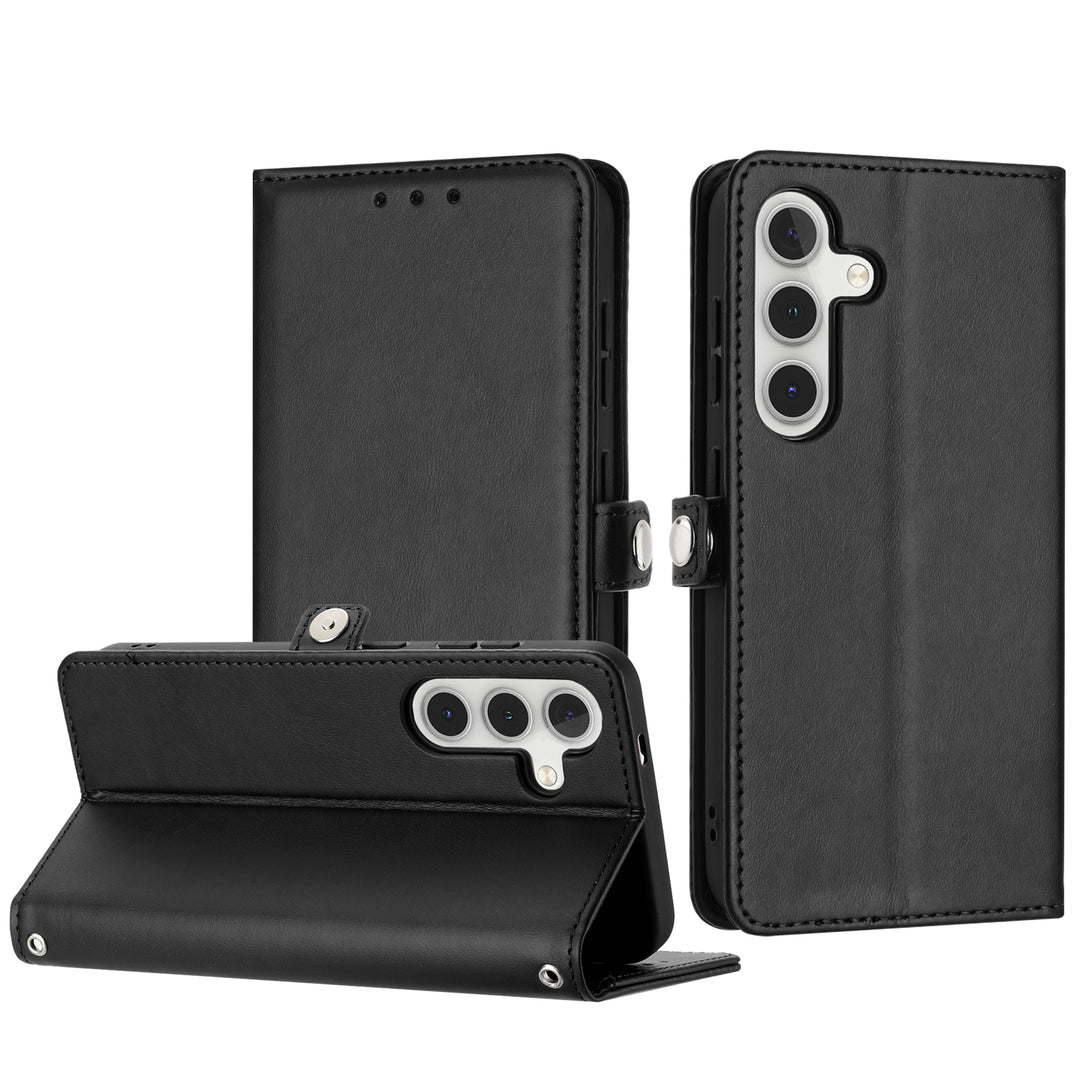 Premium PU Leather Folio Wallet Case w/ Card Holder & Wrist Strap, Shockproof, Kickstand, for Samsung Galaxy S25 Plus 5G