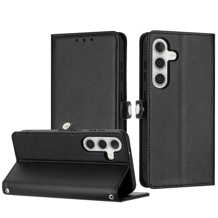 Premium PU Leather Folio Wallet Case w/ Card Holder & Wrist Strap, Shockproof, Kickstand, for Samsung Galaxy S25 Plus 5G