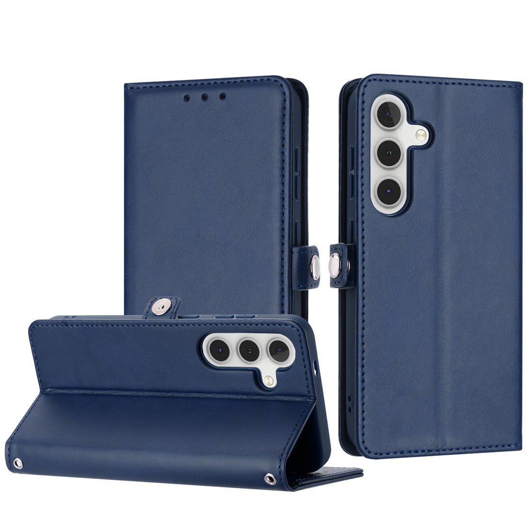 Premium PU Leather Folio Wallet Case w/ Card Holder & Wrist Strap, Shockproof, Kickstand, for Samsung Galaxy S25 Plus 5G