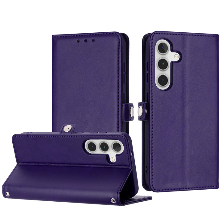 Premium PU Leather Folio Wallet Case w/ Card Holder & Wrist Strap, Shockproof, Kickstand, for Samsung Galaxy S25 Plus 5G