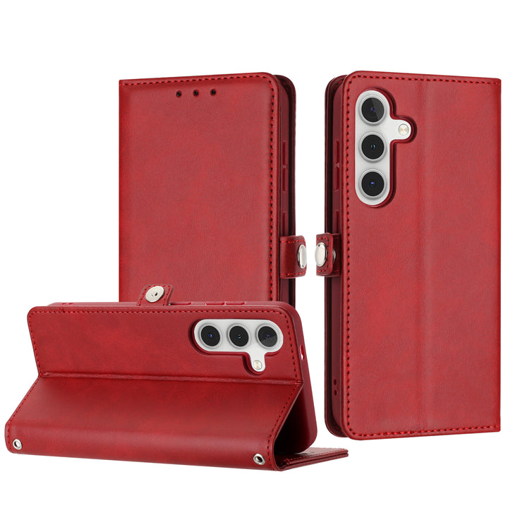Premium PU Leather Folio Wallet Case w/ Card Holder & Wrist Strap, Shockproof, Kickstand, for Samsung Galaxy S25 Plus 5G