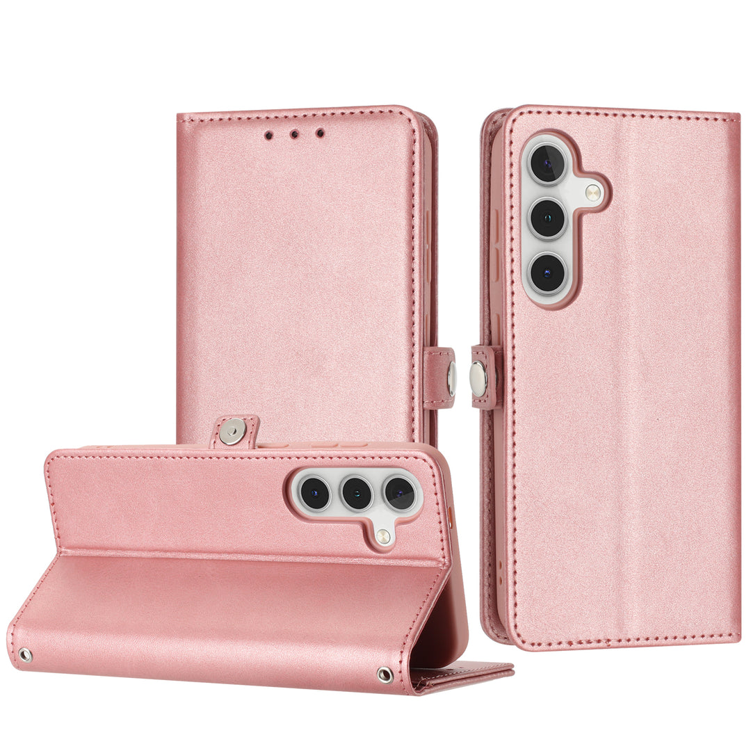 Premium PU Leather Folio Wallet Case w/ Card Holder & Wrist Strap, Shockproof, Kickstand, for Samsung Galaxy S25 Plus 5G