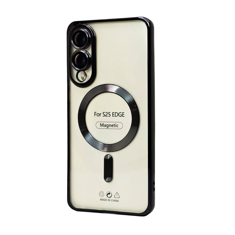 Electroplated Chrome MagSafe Magnetic TPU Cover Case w/ Camera Lens Protection for Samsung Galaxy S25 Edge