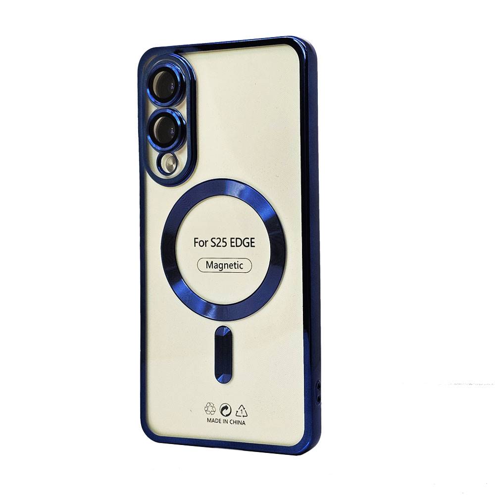 Electroplated Chrome MagSafe Magnetic TPU Cover Case w/ Camera Lens Protection for Samsung Galaxy S25 Edge