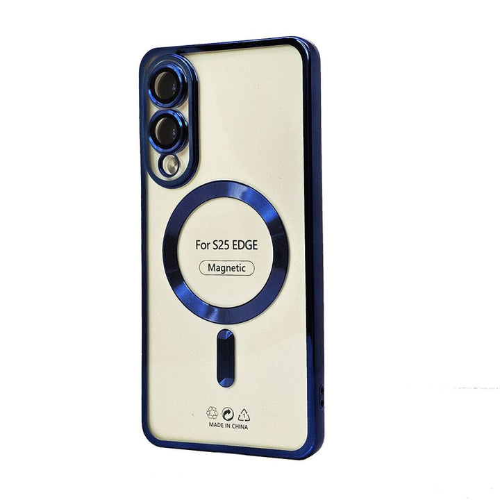 Electroplated Chrome MagSafe Magnetic TPU Cover Case w/ Camera Lens Protection for Samsung Galaxy S25 Edge