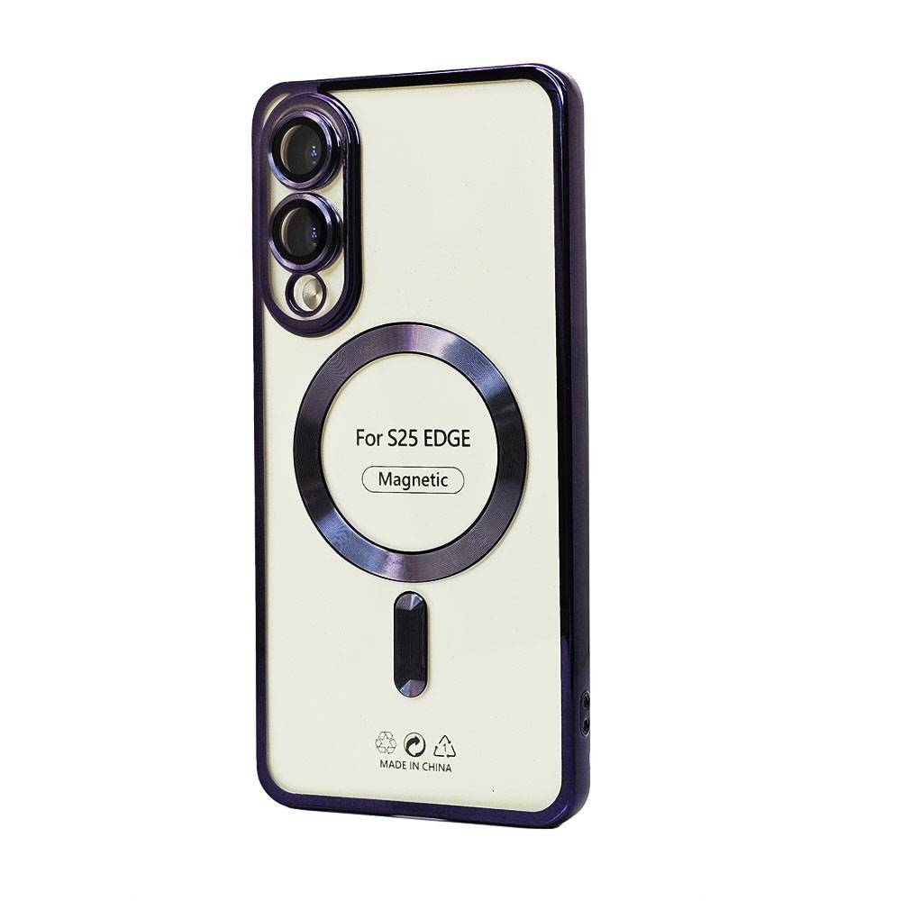 Electroplated Chrome MagSafe Magnetic TPU Cover Case w/ Camera Lens Protection for Samsung Galaxy S25 Edge
