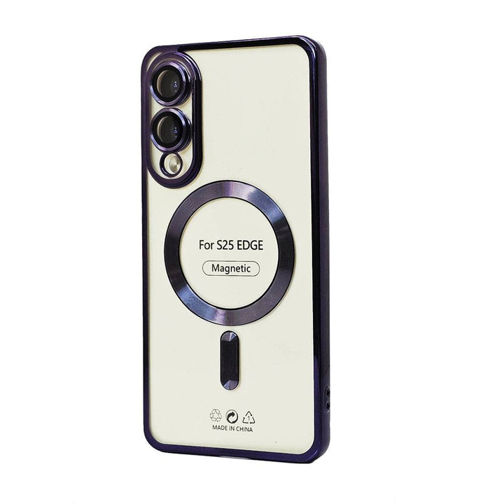 Electroplated Chrome MagSafe Magnetic TPU Cover Case w/ Camera Lens Protection for Samsung Galaxy S25 Edge
