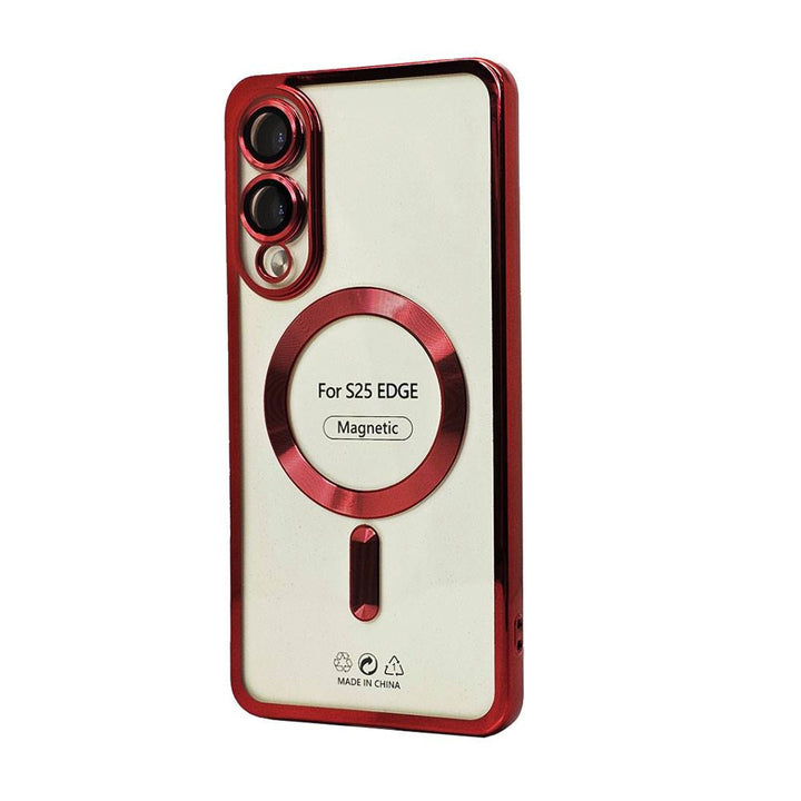 Electroplated Chrome MagSafe Magnetic TPU Cover Case w/ Camera Lens Protection for Samsung Galaxy S25 Edge