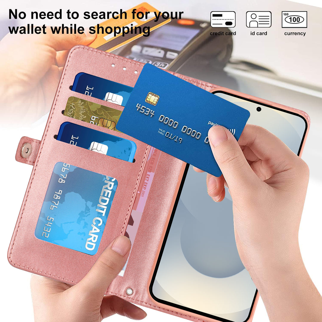 Premium PU Leather Folio Wallet Case with Card Holder, Kickstand & Wrist Strap — Compatible with Samsung Galaxy S25 Edge