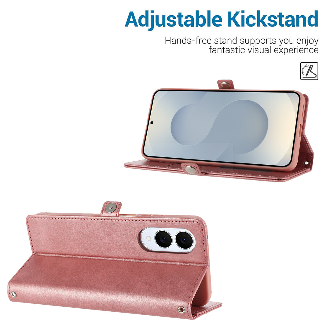 Premium PU Leather Folio Wallet Case with Card Holder, Kickstand & Wrist Strap — Compatible with Samsung Galaxy S25 Edge